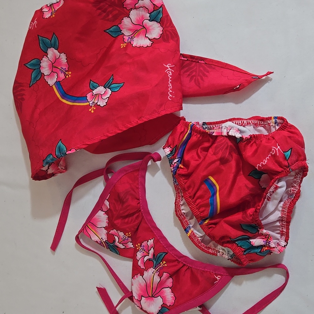 Vintage Hawaiian Baby Bikini/Swimwear in a Pink Tropical Floral~ Bikini & Sarong